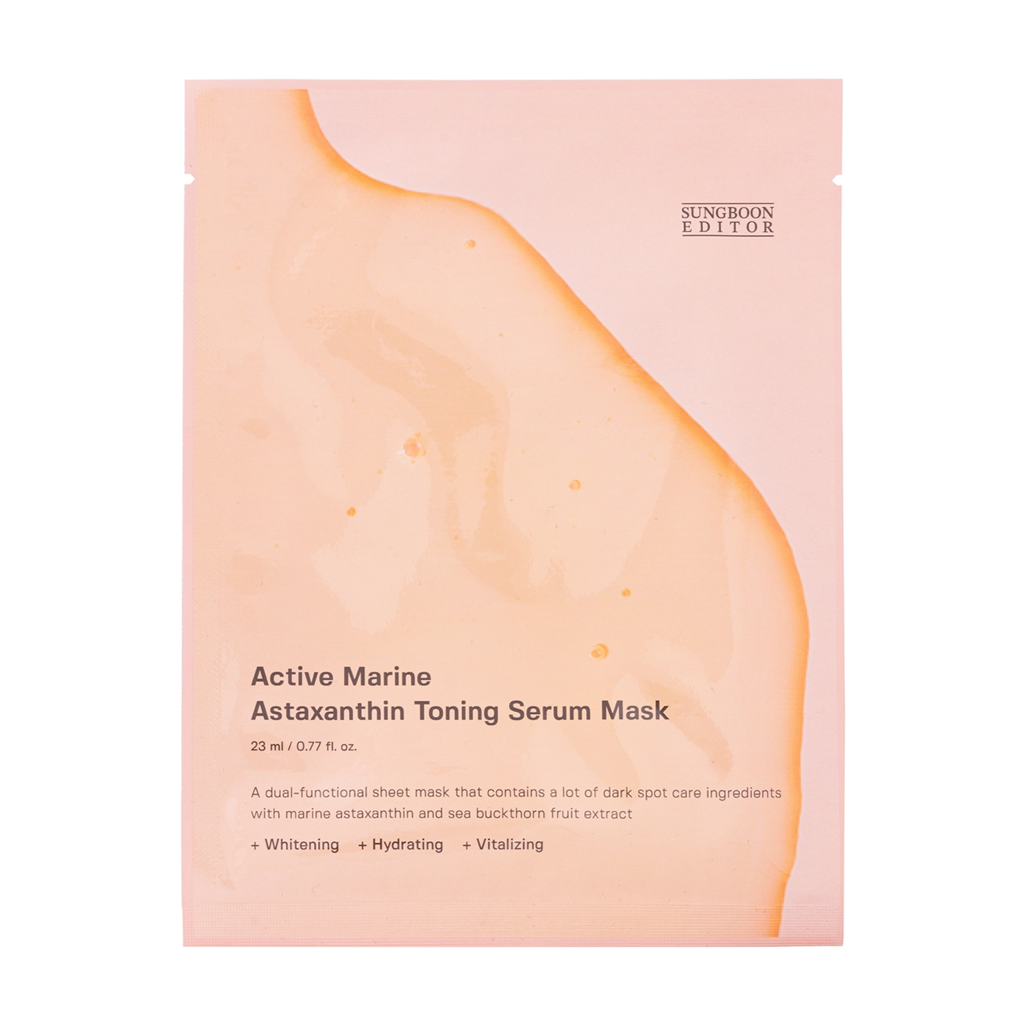 Освітлювальна маска для обличчя Sungboon Editor Active Marine Astaxanthin Toning Serum Mask з астаксантином та ніацинамідом, 23 мл