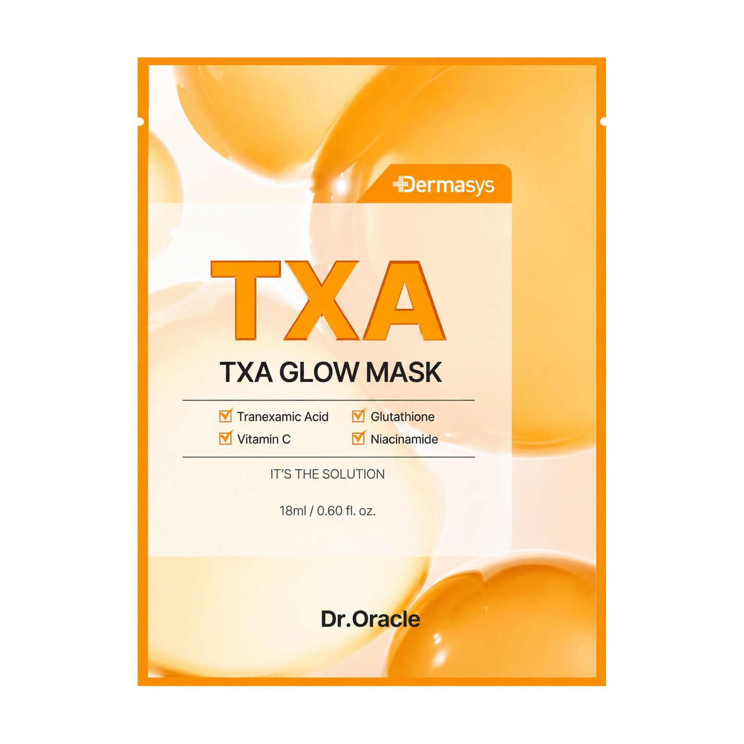 Тканинна освітлювальна маска для обличчя Dr. Oracle Dermasys TXA Glow Mask для сяяння шкіри, 18 мл
